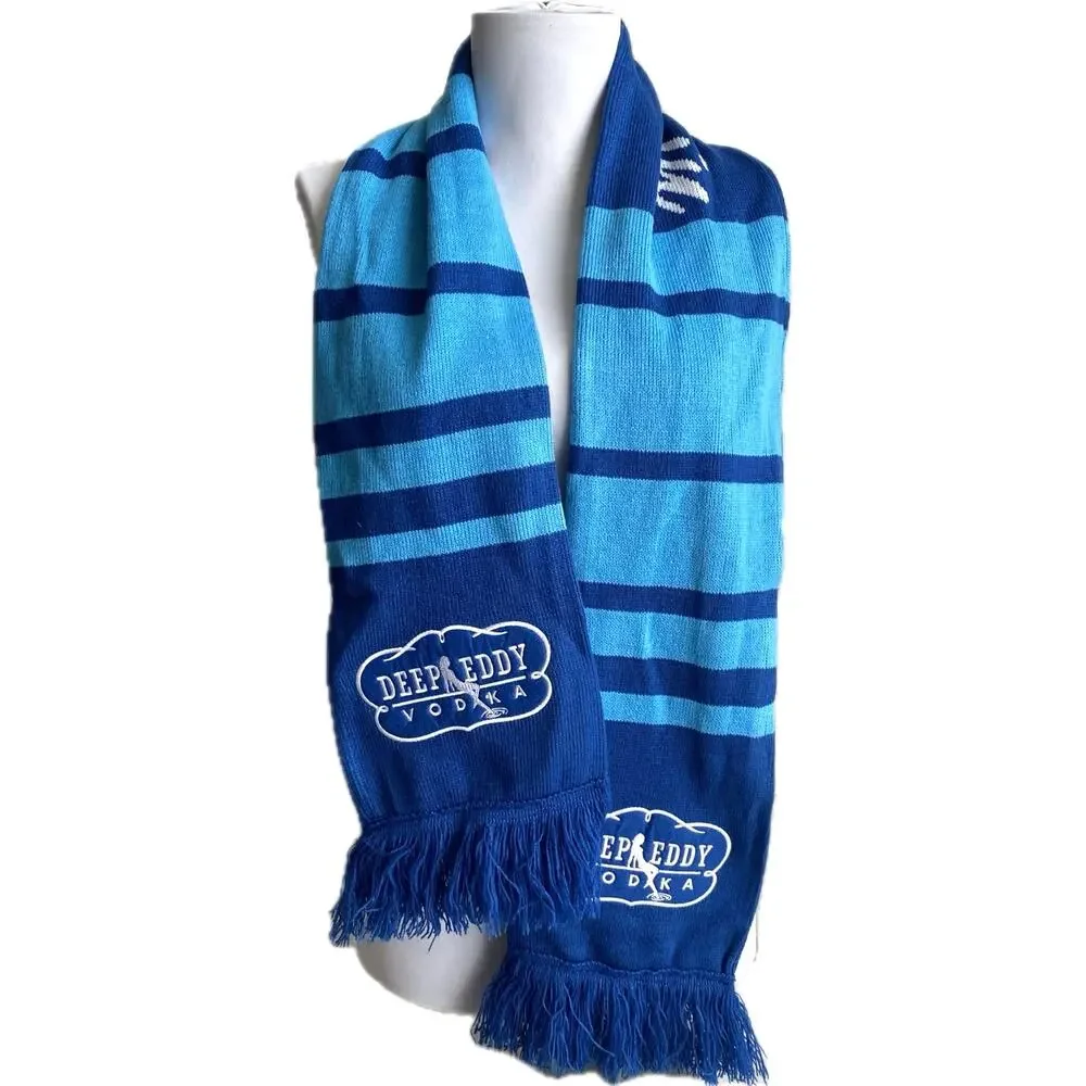 NEW DEEP EDDY VODKA Winter Striped Knit Scarf w Fringe & Embroidered‎ Patches